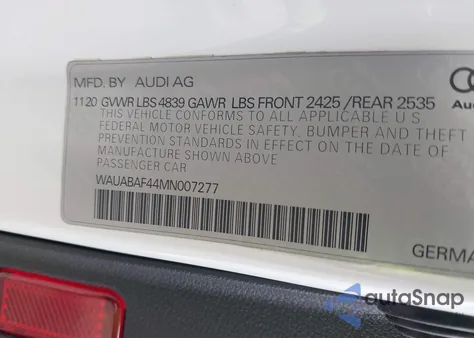 2021 Audi A4 Premium 40 Tfsi Quattro S Tronic z USA, uszkodzony, nr VIN WAUABAF44MN007277